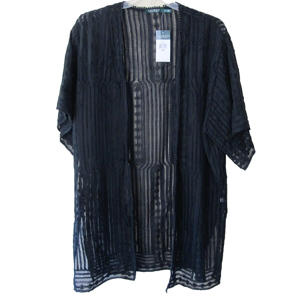 Lauren Ralph Lauren Black Polyester Mesh Cardigan Cover Up Women's L/LXL NEW!